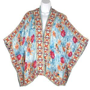 Tolani Kimono One Size Embroidered Floral Colorful Boho Open Front Cupro TP-3652